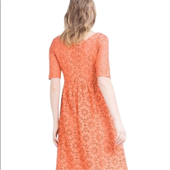 ZARA Basic Collection Coral Lace Midi Dress – Size L – Short Sleeve Fit & Flare - Picture 5 of 16